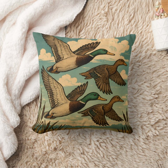 Almofada Mallard Ducks in Flight Wildlife Art (Cobertor)