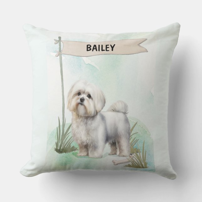 Almofada Maltese Watercolor Personalized Dog (Frente)