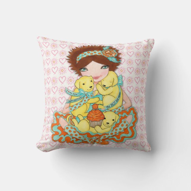 Almofada Mamã do cachorrinho do feliz aniversario com (Frente)