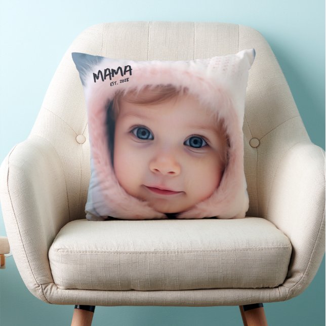 Almofada Mama Foto Personalizada Mãe Estabelecida (Custom Photo Throw Pillow for Mom)