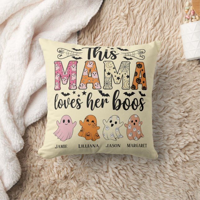Almofada Mama Loves Her Boos Spooky Personalized Halloween (Cobertor)