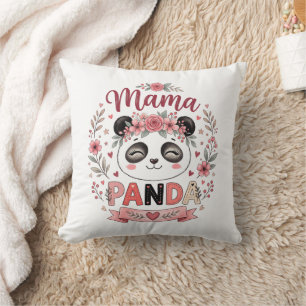 Almofada Mama Panda Fofa com Flores Rosa e Corações