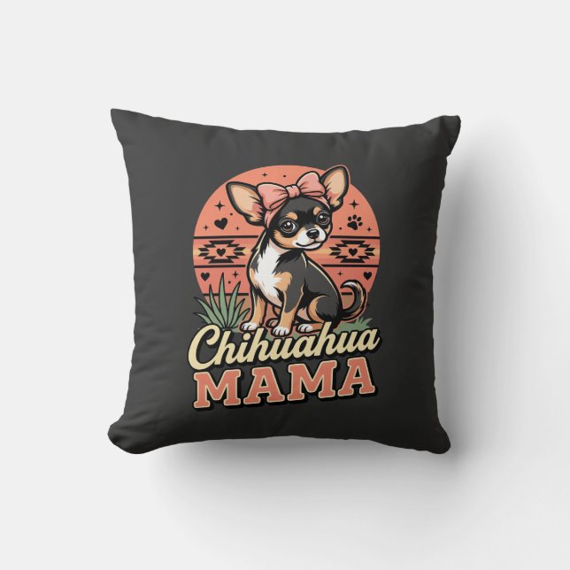 Almofada Mamãe Chihuahua Fofa com Laço Mãe de Cachorro (Frente)