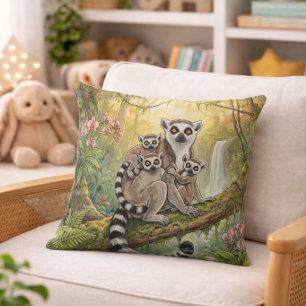 Almofada Mamãe Lêmure Fofa e Bebês Animais da Selva