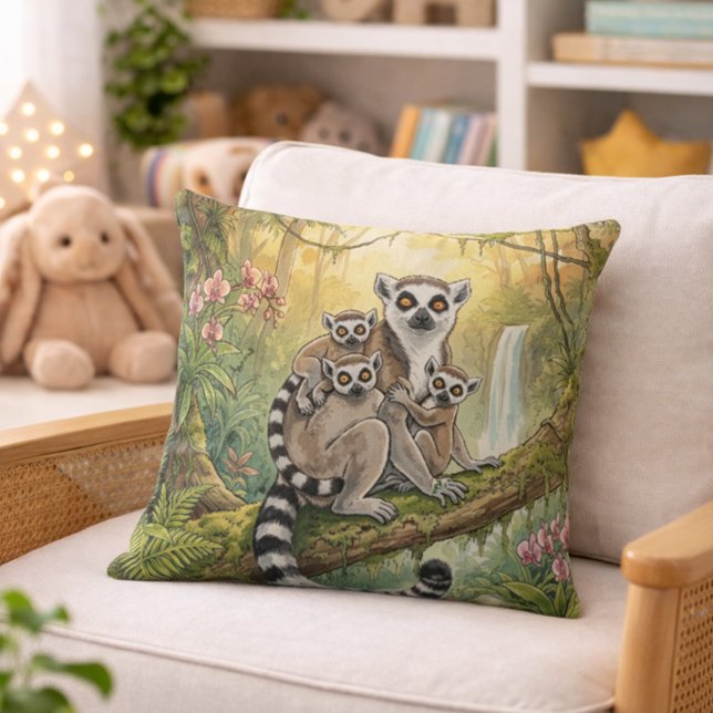 Almofada Mamãe Lêmure Fofa e Bebês Animais da Selva  (Criador carregado)
