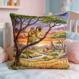 Almofada Mamãe Macaco e Bebê Animais de Safari 