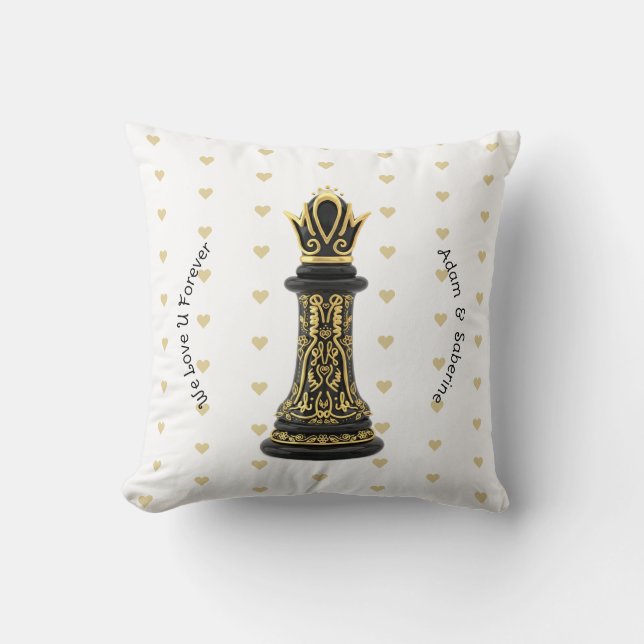 Almofada MAMÃE Rainha da minha vida, Roteiro Dourado Xadrez (Frente)