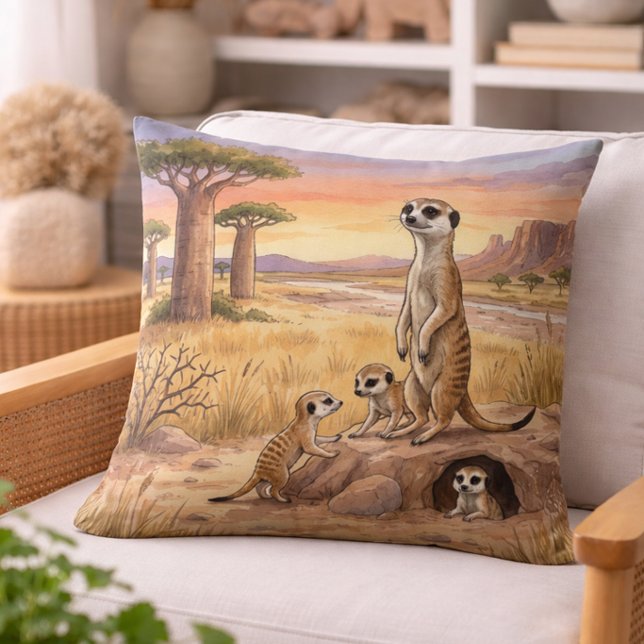 Almofada Mamãe Suricata e Filhotes Animais de Safari  (Criador carregado)