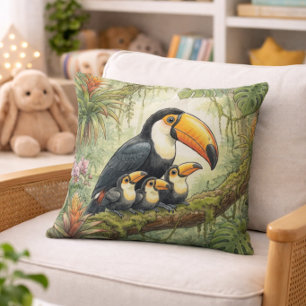 Almofada Mamãe Tucano Fofa e Filhotes Animais da Selva