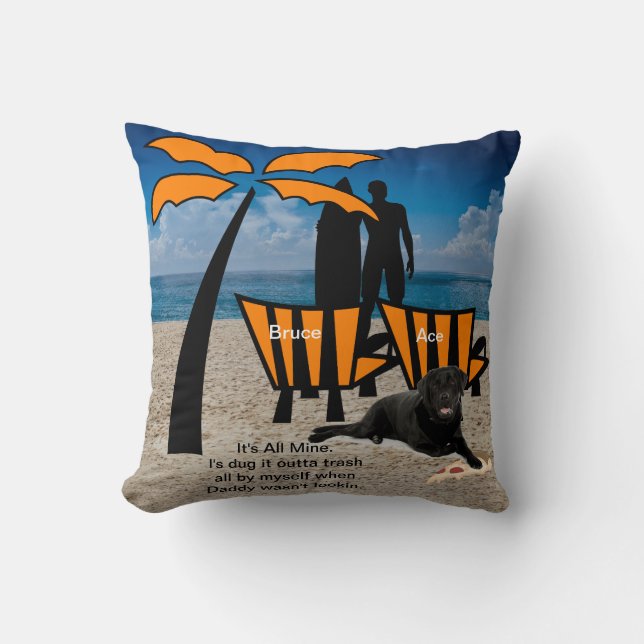 Almofada Man Surfing Dog Beach Orange Chairs (Frente)