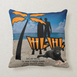 Almofada Man Surfing Dog Beach Orange Chairs