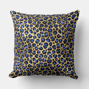 Almofada Manchas de leopardo elegantes em azul real e doura
