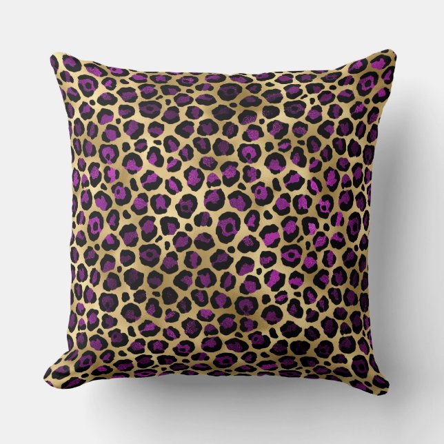 Almofada Manchas de leopardo elegantes em roxo escuro e dou (Frente)