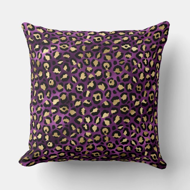 Almofada Manchas de leopardo elegantes em roxo escuro e fol (Frente)