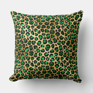 Almofada Manchas de leopardo elegantes em verde escuro e fo