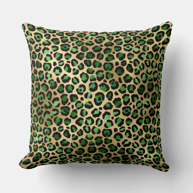 Almofada Manchas de leopardo elegantes em verde escuro e fo (Frente)