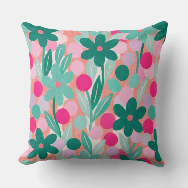 Almofada Manchas Florais em padrão rosa salmão (Frente)