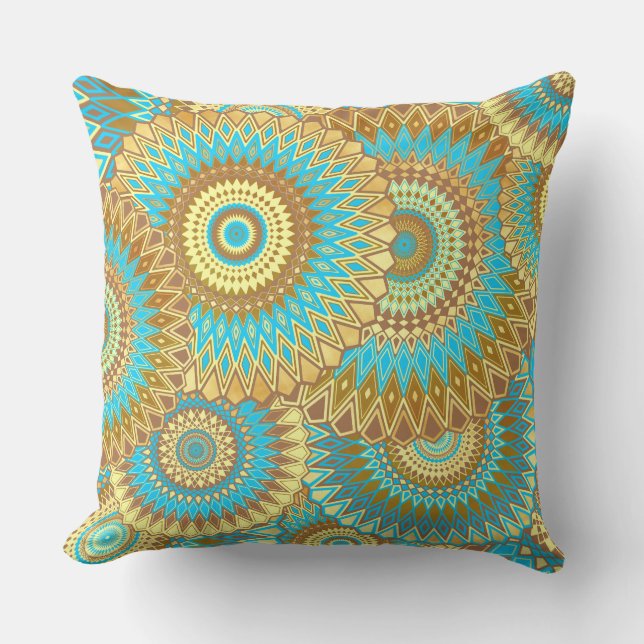 Almofada Mandala Azul Marrom Dourado Sobreposto (Frente)