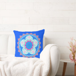 Almofada Mandala Azul Rosa sobre Fundo Azul