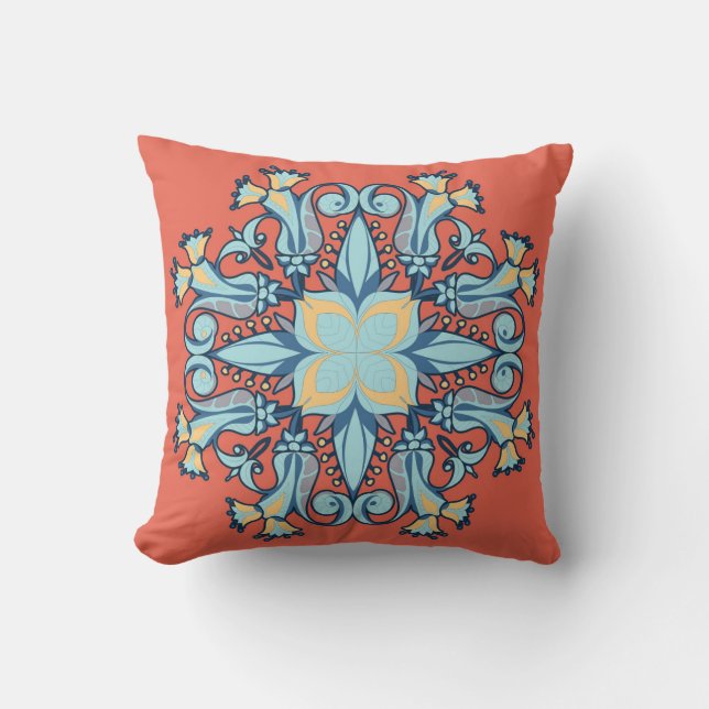 Almofada Mandala Bloom Pillow in Coral Red (Frente)