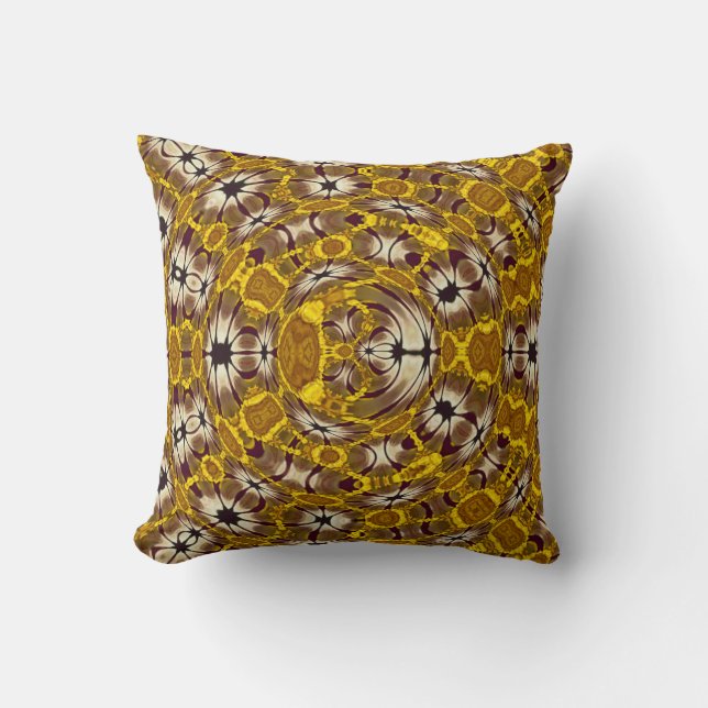 Almofada Mandala Boho Padrão Floral Dourado (Frente)