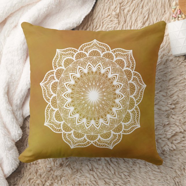 Almofada Mandala Branco em Fundo Dourado (Cobertor)