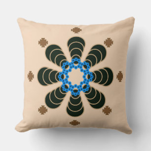 Almofada Mandala, chocolate, Tan, bege & azul de oito