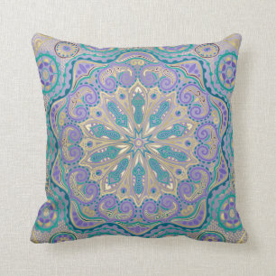 Almofada Mandala colorida bonito em azul e Dourado roxos