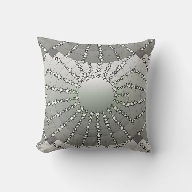 Almofada Mandala com Estrelas - cinza prateada em gradiente (Frente)