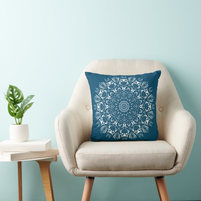 Almofada Mandala de coruja azul e branca (Cadeira)