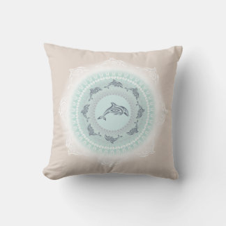 Almofada Mandala de Golfinhos Azul Claro Bege Costeiro