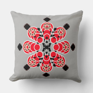 Almofada Mandala de oito pontos - vermelho, cinza e preto