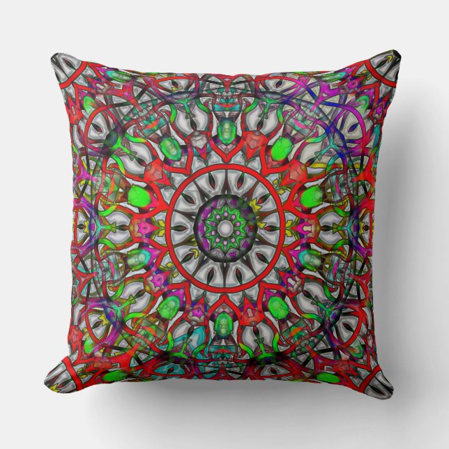 Almofada Mandala do caleidoscópio vermelho anormal (Frente)