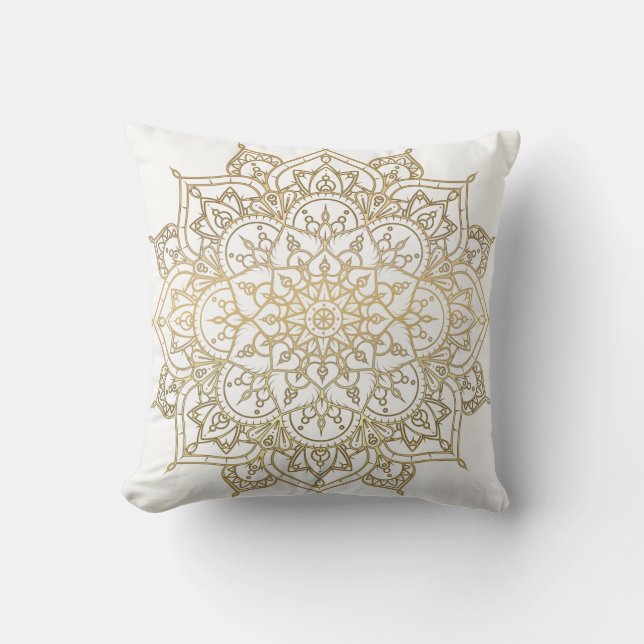 Almofada Mandala Dourada Branco Chic Glamour Moderno Glam (Frente)