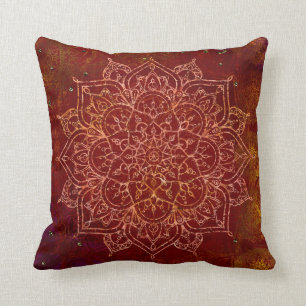 Almofada Mandala Dourado Glam Moderno Chic Vermelho Ferruge