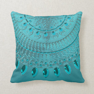 Almofada Mandala elegante do verde azul de turquesa