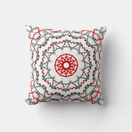 Almofada Mandala em branco, vermelho e khaki.