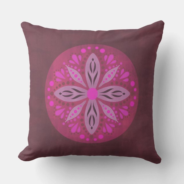 Almofada Mandala em tons de rosa | Travesseiro decorativo P (Frente)