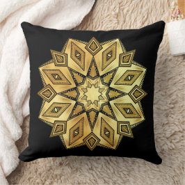 Almofada Mandala Estrela Dourada em Fundo Preto