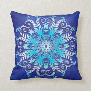 Almofada Mandala floral azul no fundo do grunge