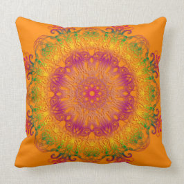 Almofada Mandala floral étnica no fundo alaranjado