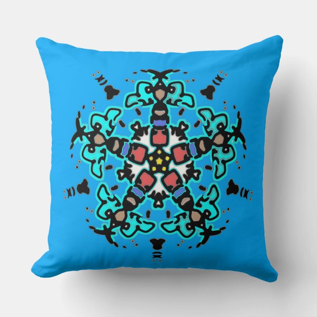 Almofada Mandala Floral Sem Costura Turquesa (Frente)