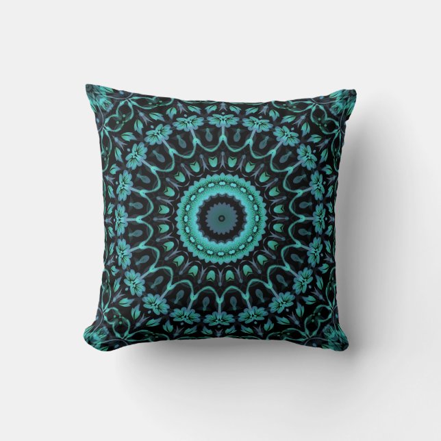 Almofada Mandala Floral Turquesa Escura (Frente)
