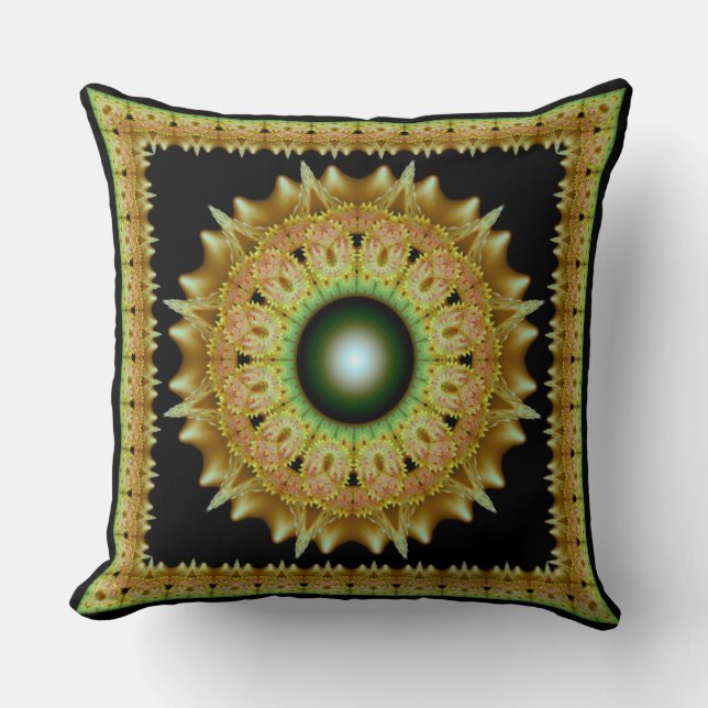 Almofada Mandala ornamento fractal dourado (Frente)