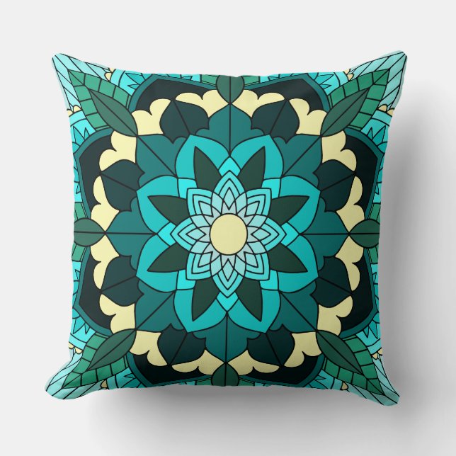 Almofada Mandala Padrão 02 em aqua (Frente)