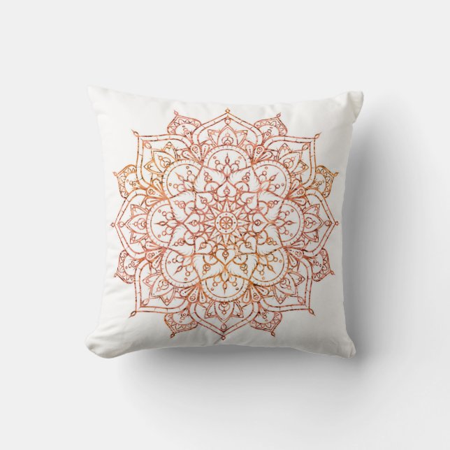 Almofada Mandala Rosa e Laranja em Branco Glamour Beleza (Frente)