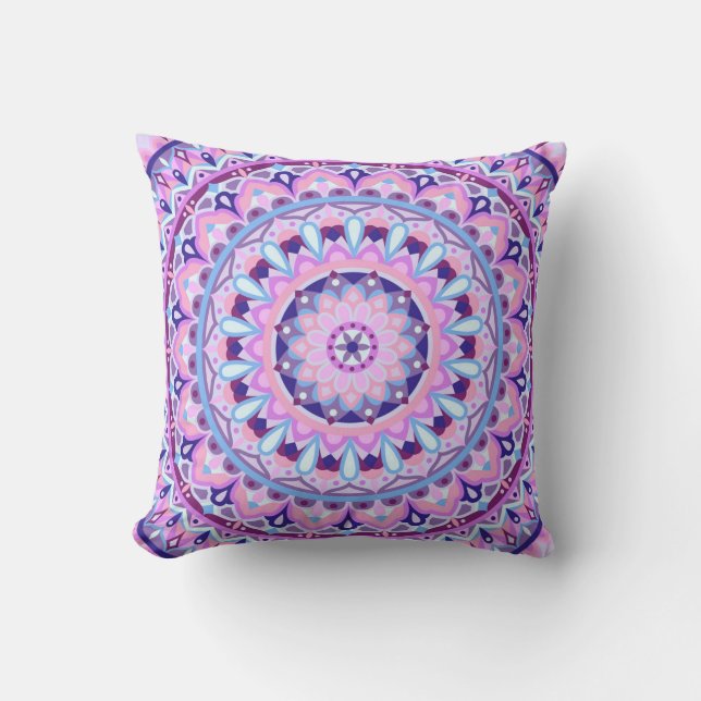 Almofada Mandala Roxo Decoração Boho para Casa Padrão Geomé (Frente)