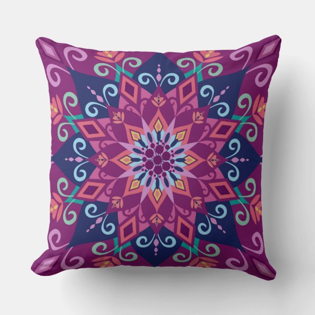 Almofada Mandala-Roxo-Grande travesseiro de florescência do (Frente)