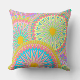 Almofada Mandala Sobreposta Rosa Azul Amarelo Verde-Menta R