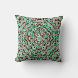 Almofada Mandala verde claro, menta e marrom.